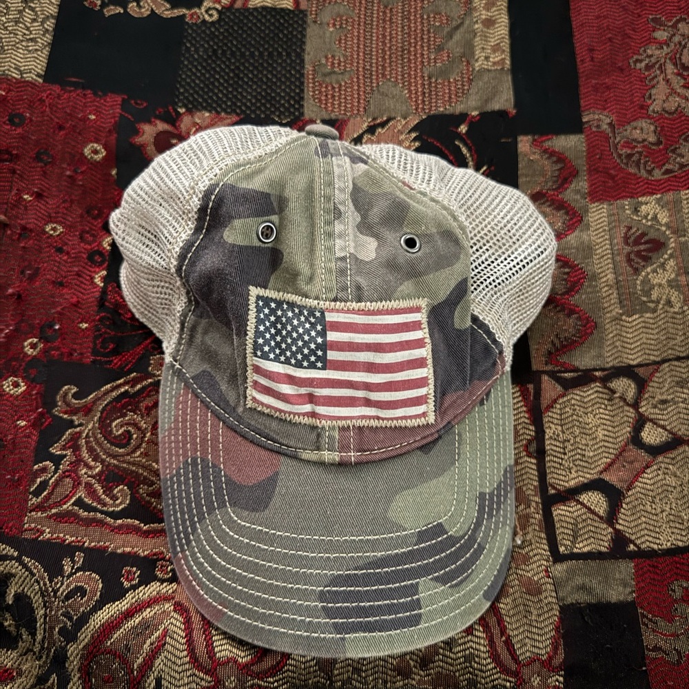 Polo Ralph Lauren USA Flag Patch/ Americana Green Camo/Cream Mesh Adjustable Hat